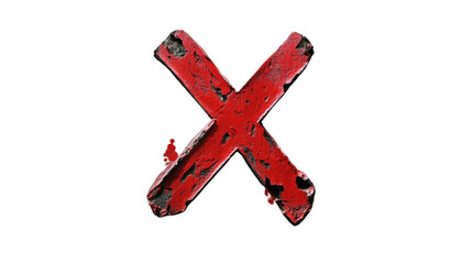 Big red cross sign showing rejection on transparent background