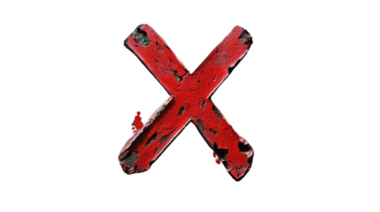 Big red cross sign showing rejection on transparent background