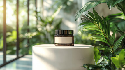 Organic Skincare Product Display in Floral Setting  