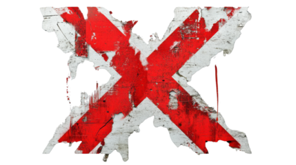 Red cross sign showing cancelation on transparent background