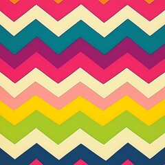 Fun and bold zigzag pattern with thick, alternating stripes in vibrant colors like lime green, hot pink, tangerine, and royal blue, creating an energetic, rhythmic flow.

