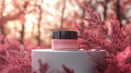 Luxury Cosmetic Product Mockup with Pink Floral Background  
