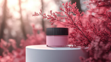 Luxury Cosmetic Product Mockup with Pink Floral Background  
