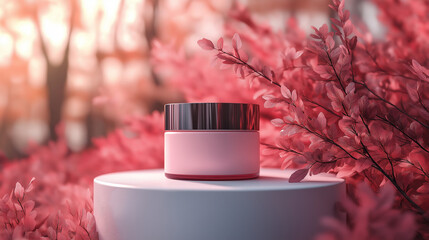 Luxury Cosmetic Product Mockup with Pink Floral Background  
