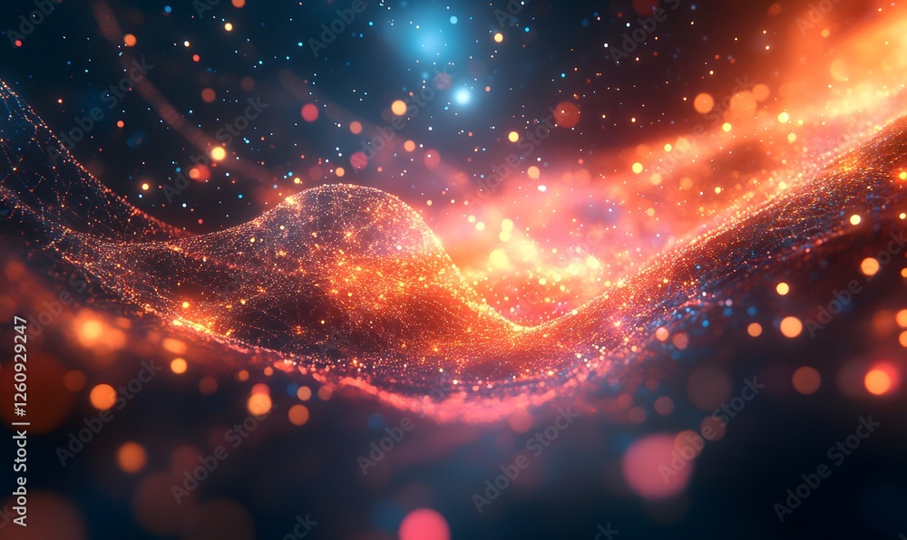 Poster abstract cosmic wave of light particles with glowing effect in a space atmosphere