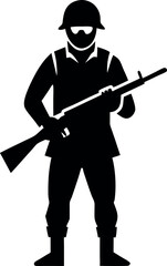 Obraz premium Black Soldier with a Rifle Silhouette Vector Doodle Art Illustration | Hand-Drawn Military Sketch | Army, Combat, War, and Tactical Force Clipart Design