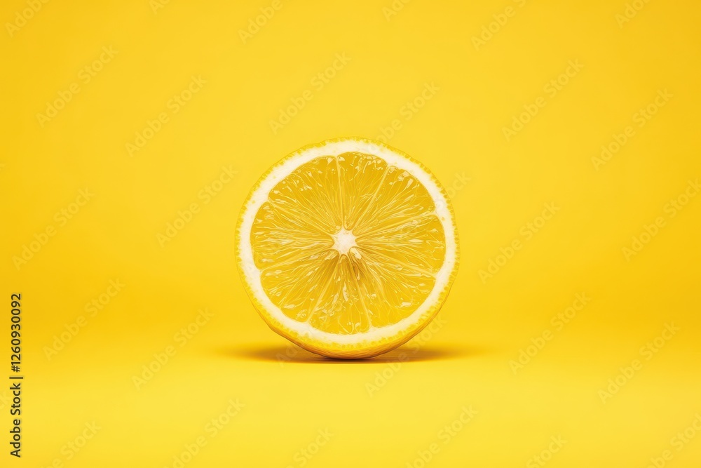 Poster vivid yellow lemon slice on bright yellow background creating a cheerful and refreshing visual exper