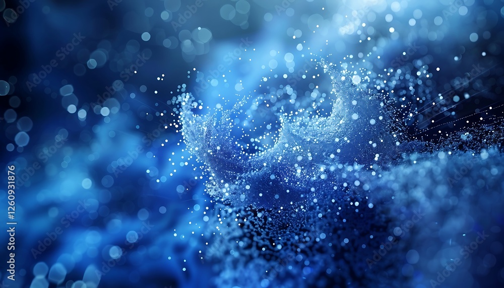 Poster 3d illustration of abstract blue background with glowing particles and lines, connection structure