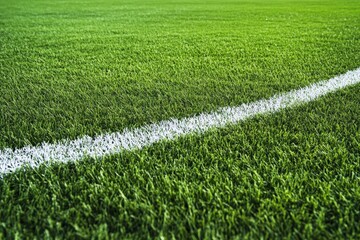 An aerial view of a green football field with white markings