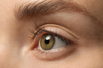Closeup view of woman with green eyes
