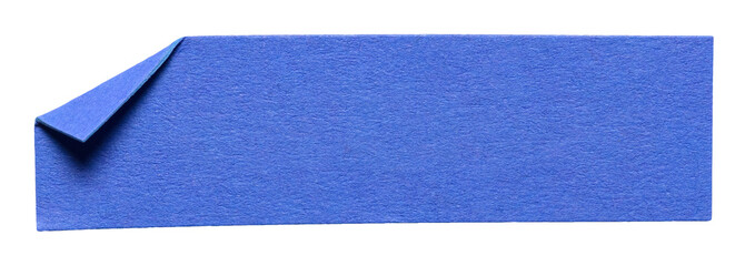 Blue piece of isolated cut out blank paper note cardboard with folded corner dog-ear earmark and...