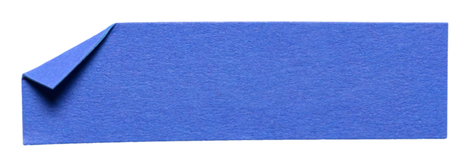 Blue piece of isolated cut out blank paper note cardboard with folded corner dog-ear earmark and copy space for text, transparent png background design element