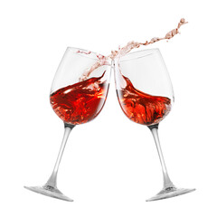 Glasses of splashing red wine isolated on white