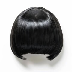 Naklejka premium Stylish short black bob wig isolated on white background hair focus