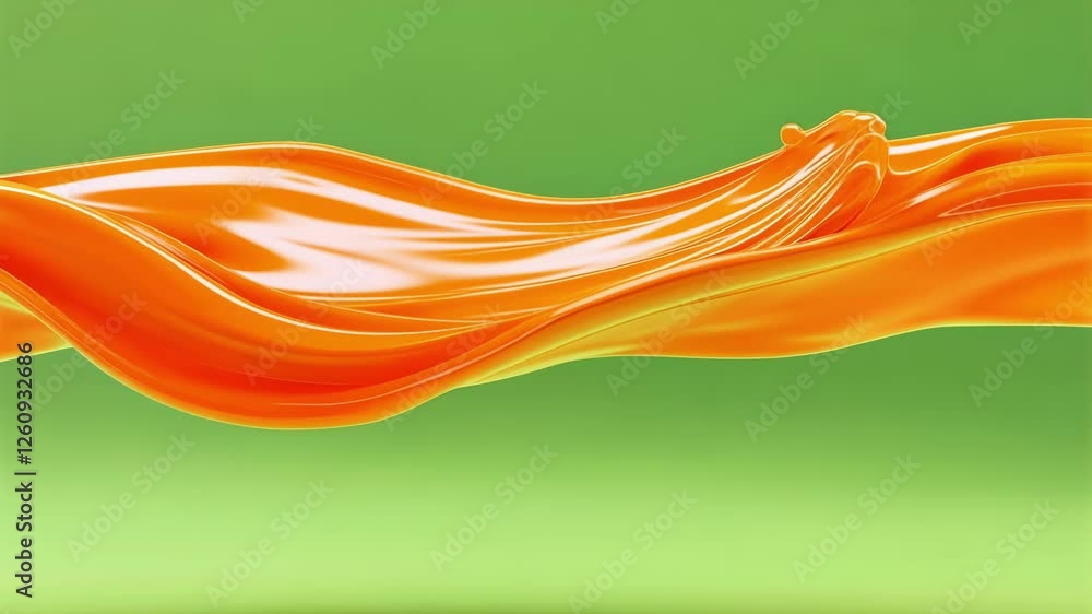 Poster orange juice creating dynamic wave, splashing with fluid motion against green screen background, ide