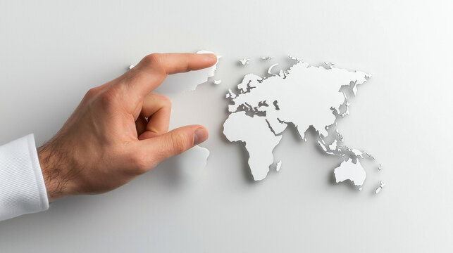hand pointing at world map highlighting emerging markets for business opportunities - Powered by Adobe