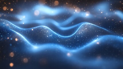 Abstract Blue Waves With Glowing Particles Background