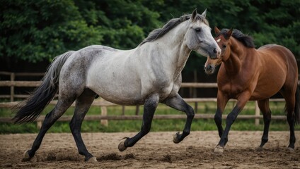 Obraz premium Horses, stud farm in freedom