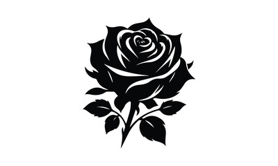 Roses tattoo. Black roses vector design. Black silhouette of rose, Valentines day silhouette of rose, Romantic silhouette of rose	