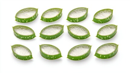 Aloe Vera Slices Displayed on White Background for Natural and Herbal Health Benefits