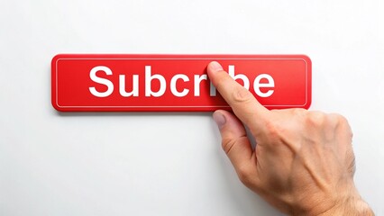 hand pushing button on a touch screen on 3d 3d subscribe label button icon isolated on white background