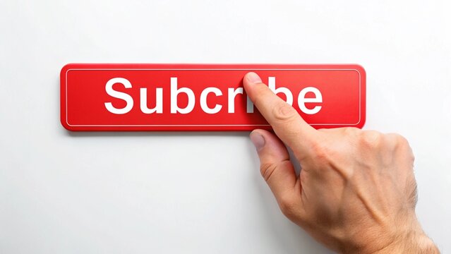 hand pushing button on a touch screen on 3d 3d subscribe label button icon isolated on white background