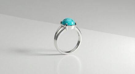 A stunning ring featuring a vibrant turquoise stone in a silver setting, resting elegantly on a white background.