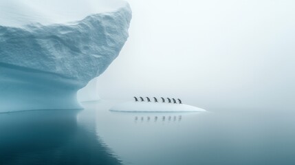 Penguins navigating icebergs in antarctica's serene waters landscape tranquil environment