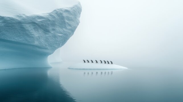 Penguins navigating icebergs in antarctica's serene waters landscape tranquil environment