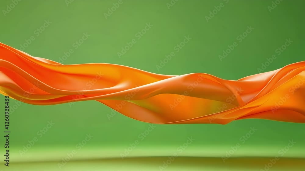 Poster smooth orange fabric flowing elegantly against a vibrant green screen backdrop, creating a visually 