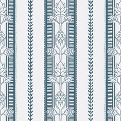 Sophisticated stripes seamless pattern with botanical motifs for printing on various surfaces like wallpaper, textiles and home decor.
