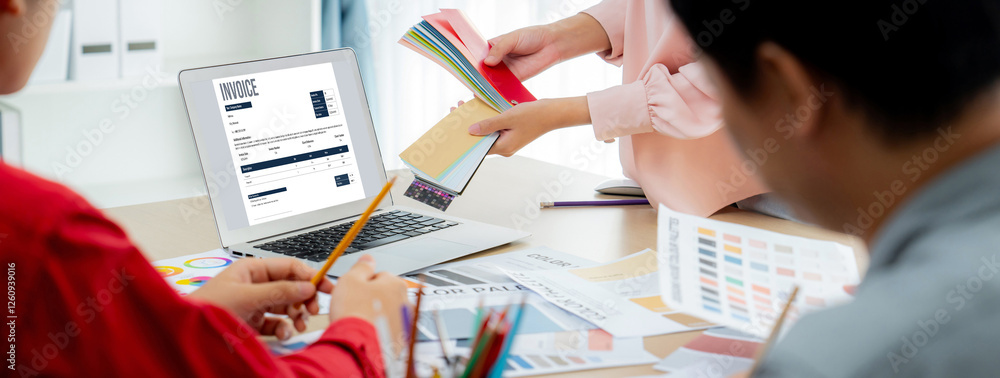 Poster invoice on computer screen from accounting application. computer program for financial and budget of