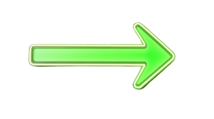 Neon green arrow pointing right with a transparent background