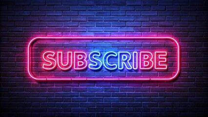  realistic isolated neon sign subscribe button logo decoration covering wall background concept social media seo