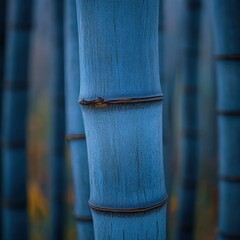 Obraz premium Serene Blue Bamboo Forest Surrounded by Mist with Tall Stalks Standing Gracefully and Creating a Calming Natural Atmosphere in Nature