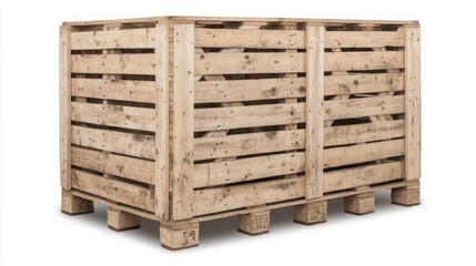 Rustic wooden storage crate made of natural wood, ideal for warehouse organization or home decor, featuring a simple design and sturdy structure