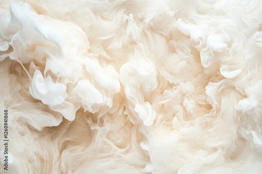 Poster swirling clouds of cream blend seamlessly with soft beige tones, creating an ethereal abstract maste
