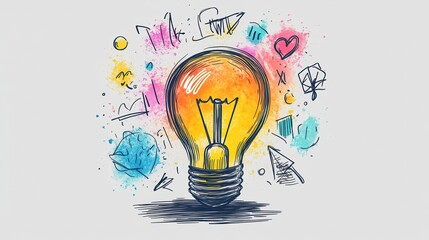 illustration of a glowing light bulb in sketch style