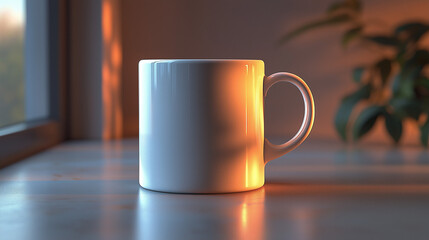 Minimalist White Coffee Mug Mockup in Cozy Sunlit Interior 