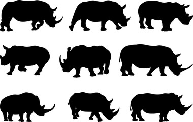 rhinoceroses set silhouette on white background vector