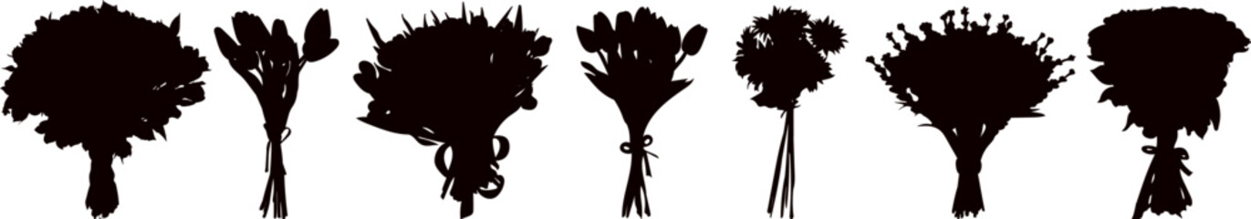 bouquets of flowers silhouette on white background vector