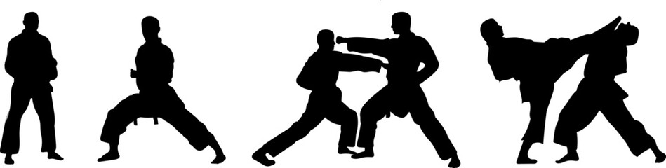 karatekas set silhouette on white background vector