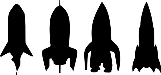 rockets set silhouette on white background vector