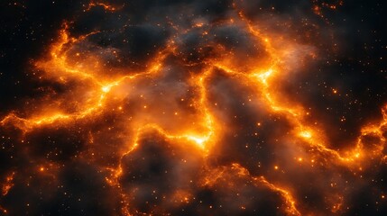 Naklejka premium Fiery Nebula Cosmic Dust Glowing Embers