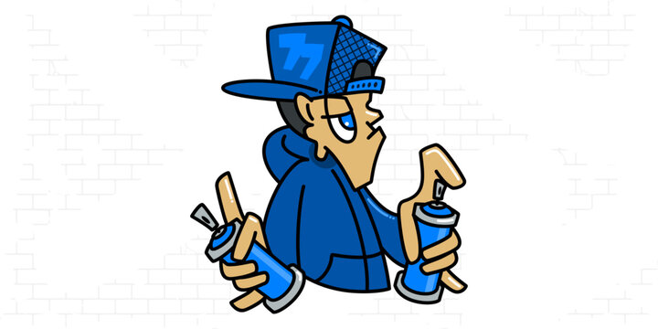 Cartoon Old School Graffity Style Hip Hop Character Design Of Graffiti Writer Vector Illustration