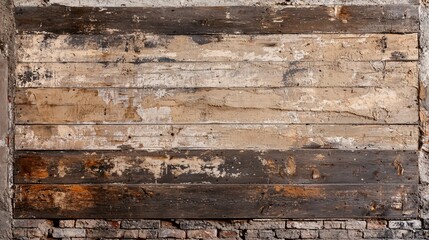 Weathered Wooden Planks Above Brick Wall