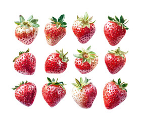 Fresh strawberries nature food isolated on transparent background - Generative AI
