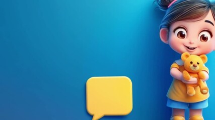 Colorful Cartoon Girl with Teddy Bear Playful Smile of Innocence and Happiness for Children