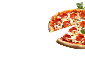 Delicious pepperoni pizza in the kitchen isolated on transparent background - Generative AI