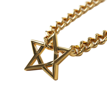 Gold star pendant necklace fashion jewelry isolated on transparent background - Generative AI - Powered by Adobe